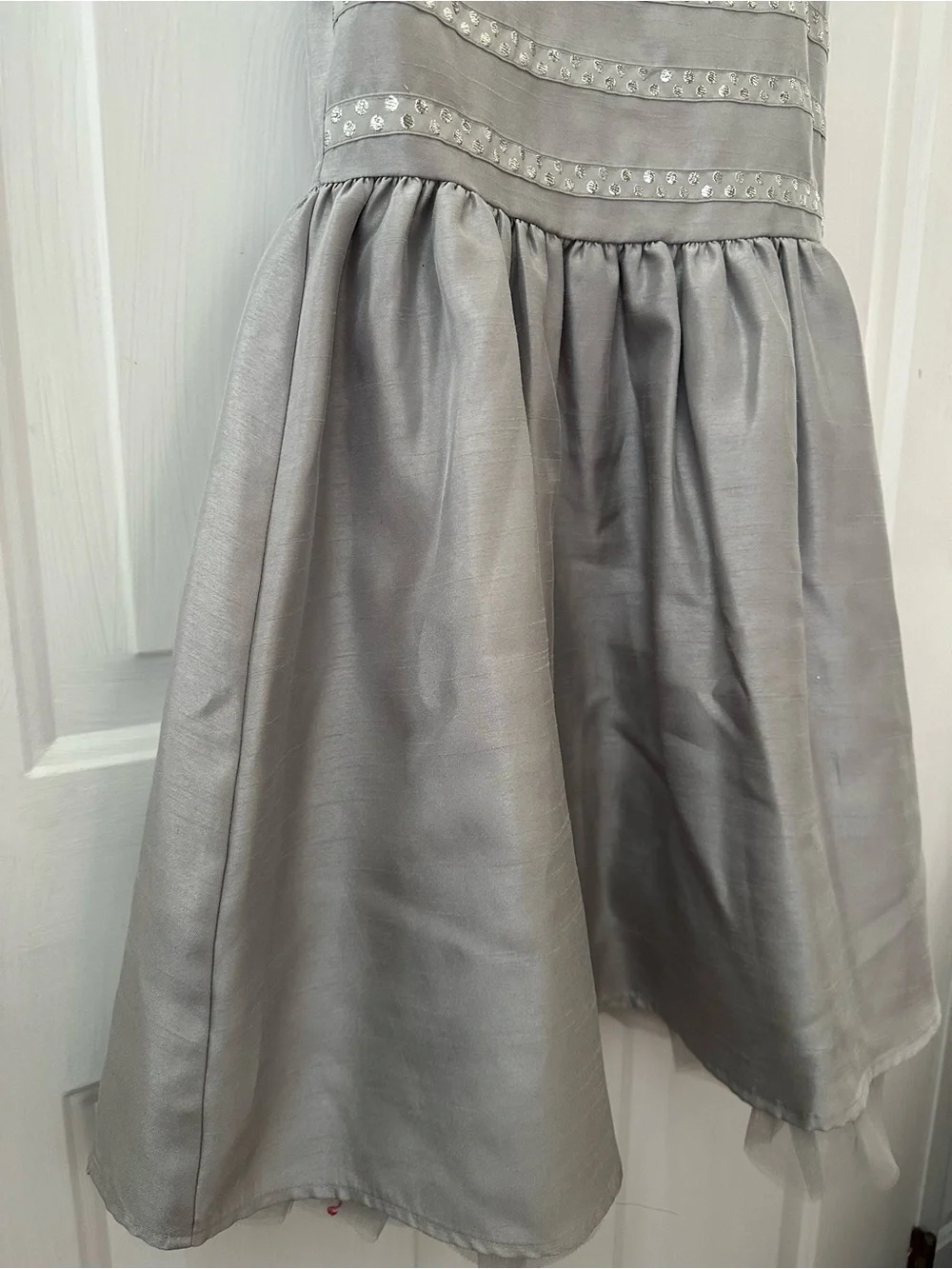 NWT Gymboree Silver Sleeveless Satin Party Dress with Silver Dots Bodice Size 10